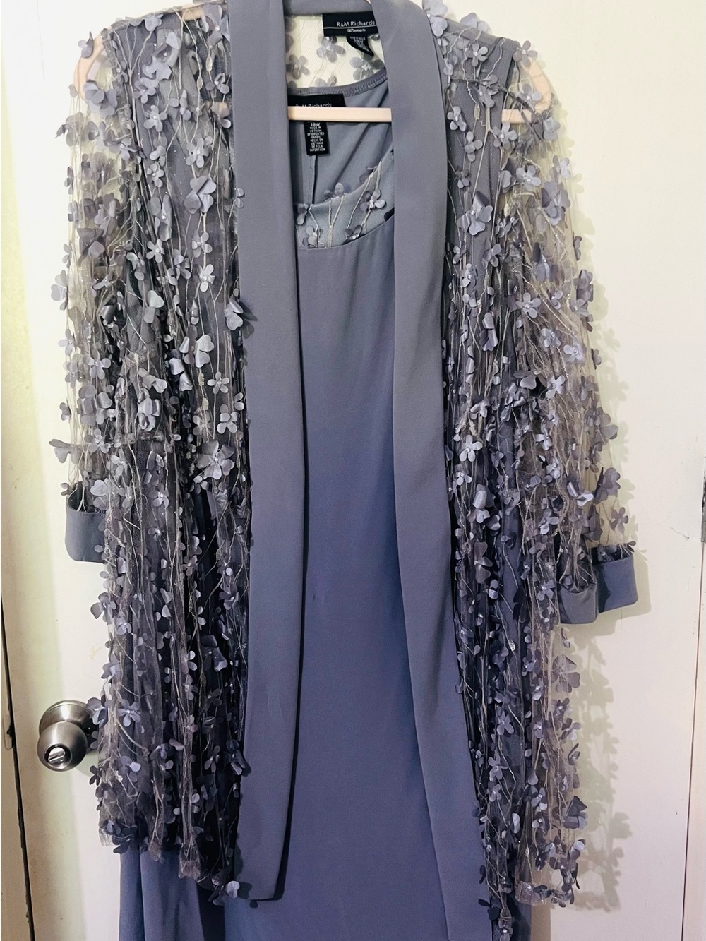 R&M Richards Light Gray Women's Jacket with Lace Trim